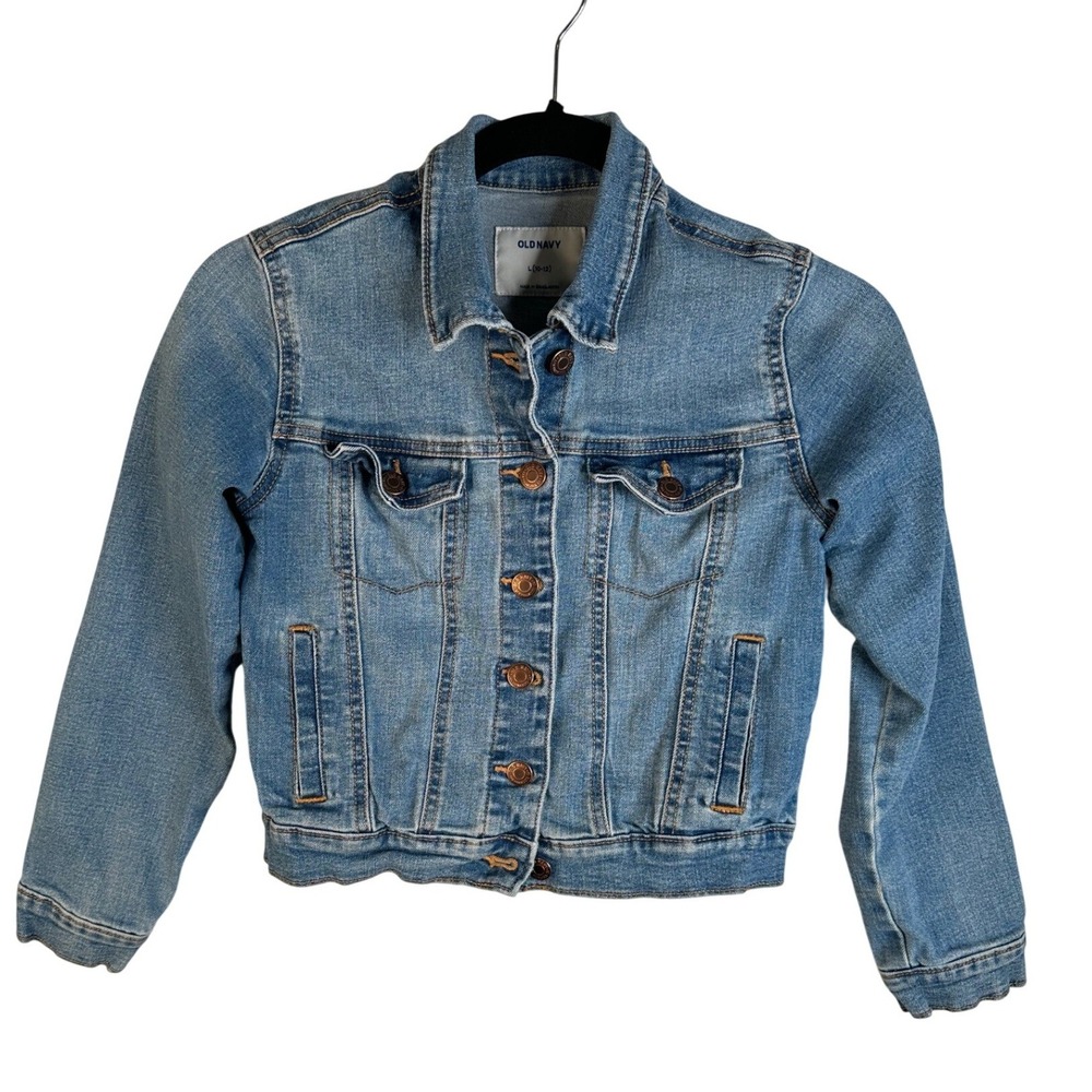 Old Navy Girl's Blue Stretch Button Front Denim Trucker Jacket Large 10-12